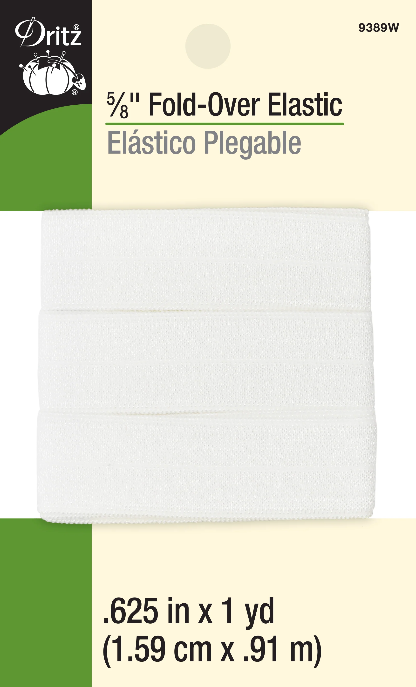 5/8" Fold-Over Elastic, White, 1 yd