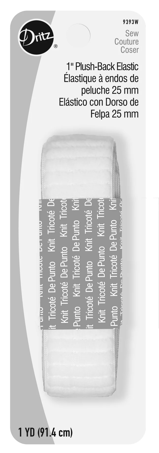1" Plush-Back Elastic, White, 1 yd