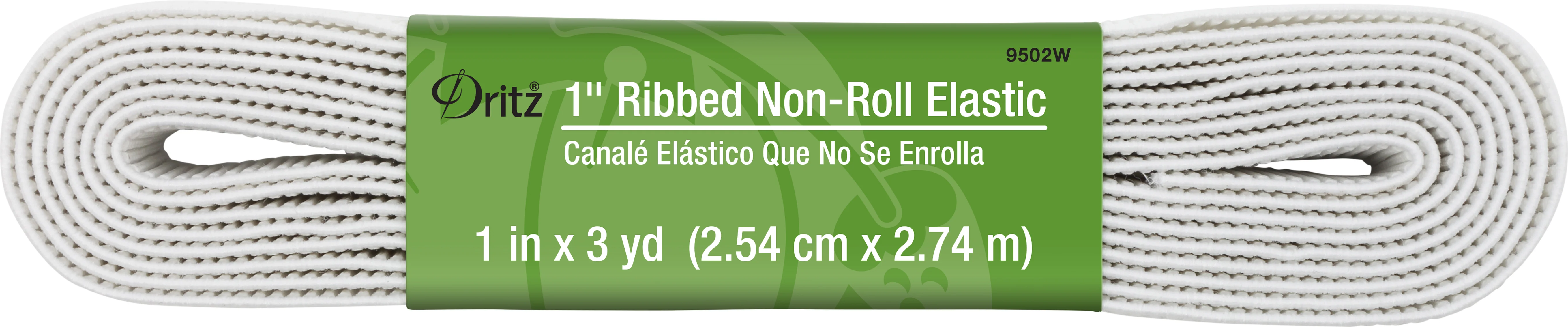 1" Ribbed Non-Roll Elastic, White, 3 yd