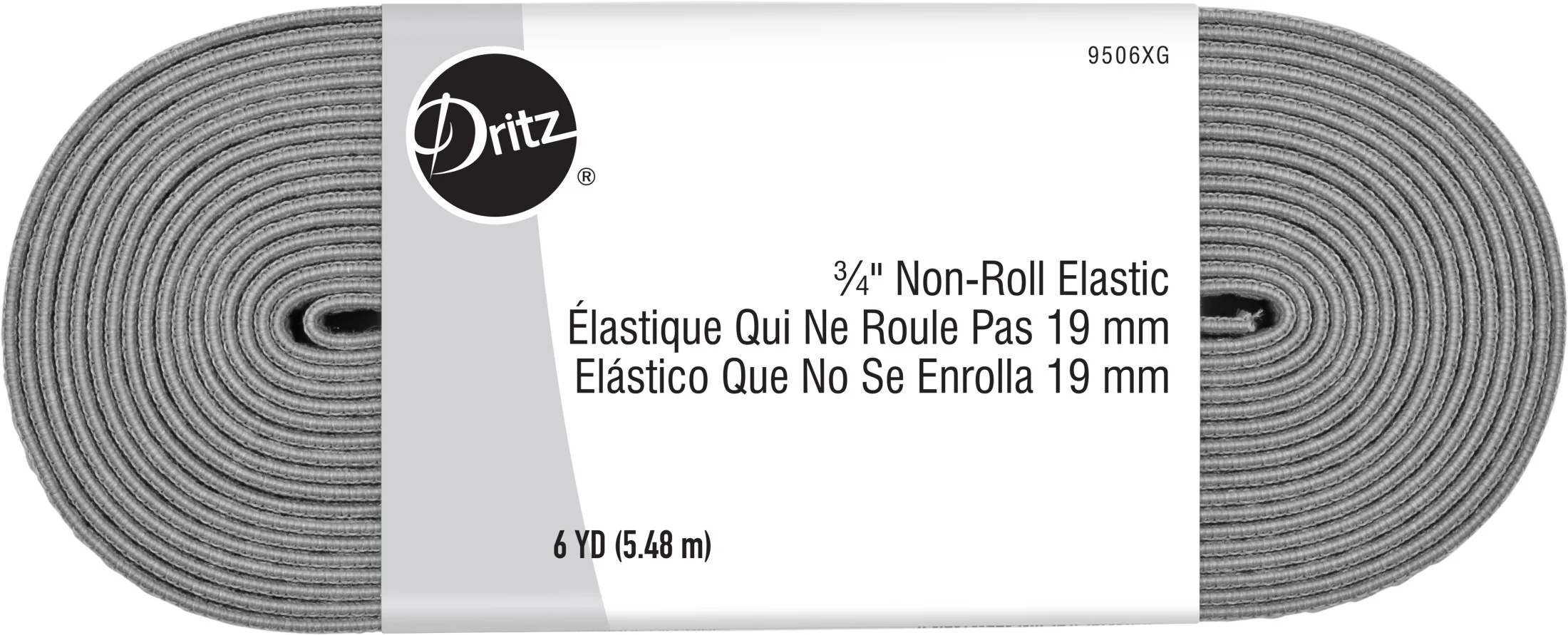 3/4" Non-Roll Elastic, Gray, 6 yd