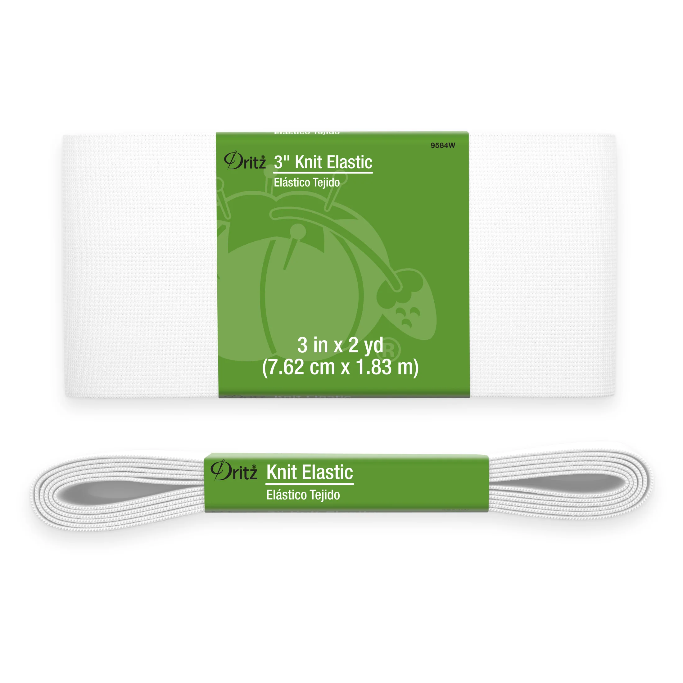 3" Knit Elastic, White, 2 yd - Image 2