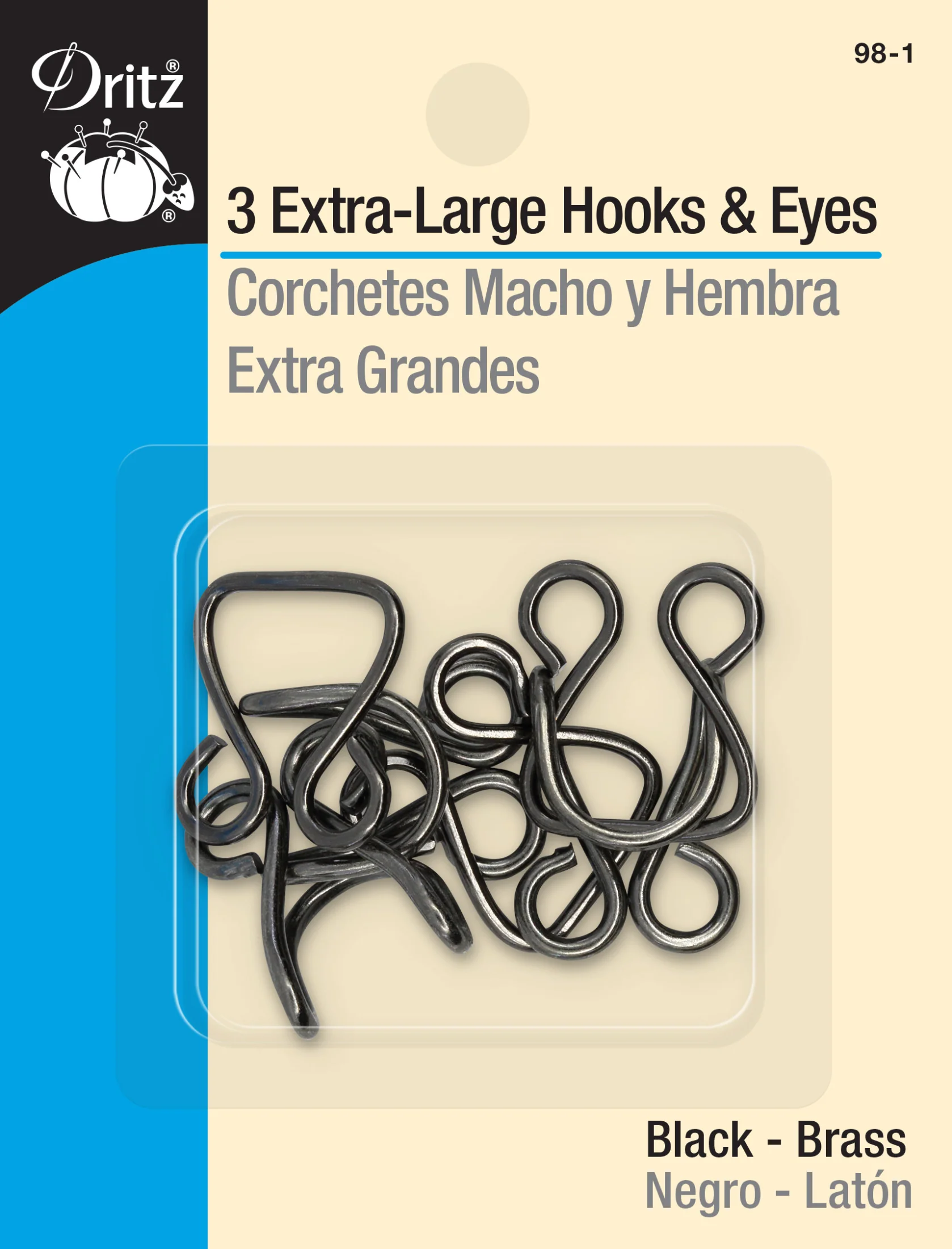 Hooks & Eyes, 3 pc, Black