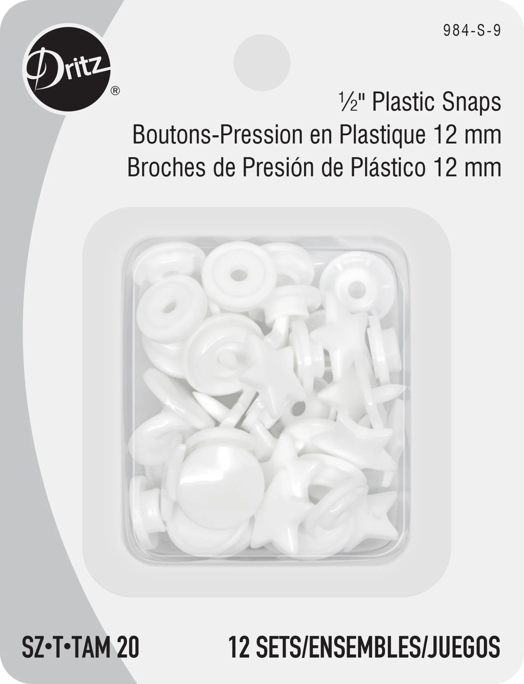 Plastic Color Star Snaps, 12 Sets, White