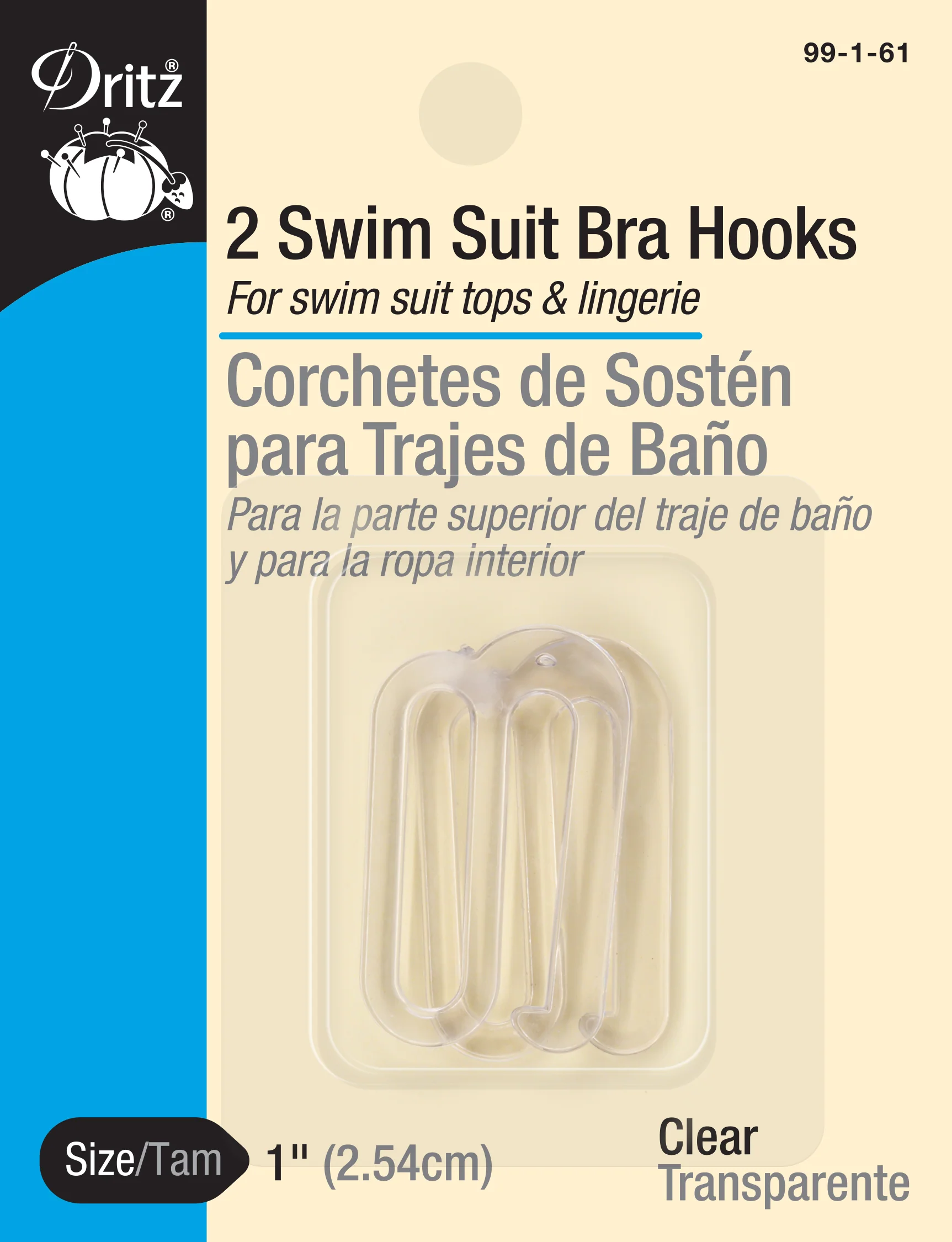 1" Swim Suit Bra Hooks, 2 pc, Clear