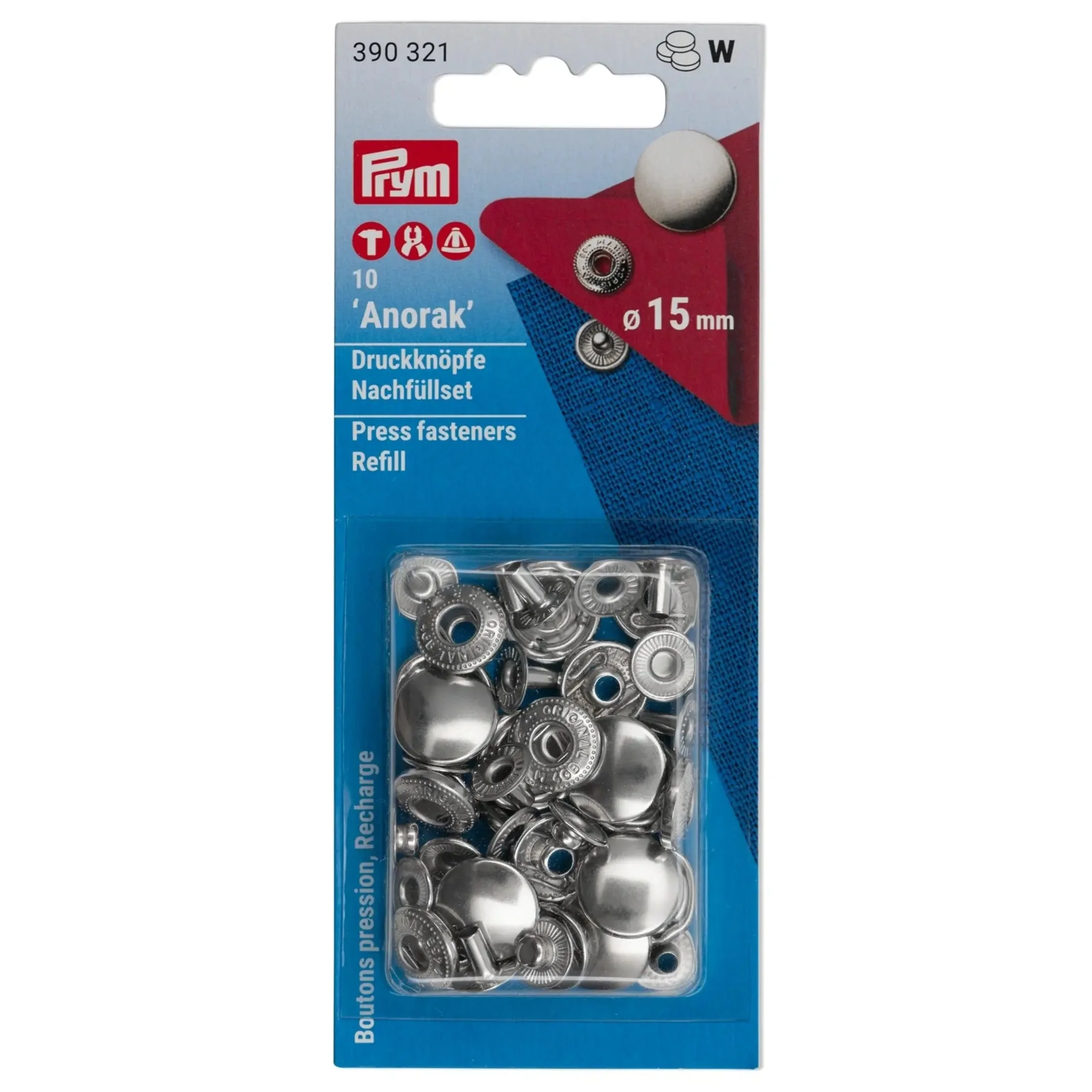 Non-sew snap fasteners "Anorak" 15 mm Refill