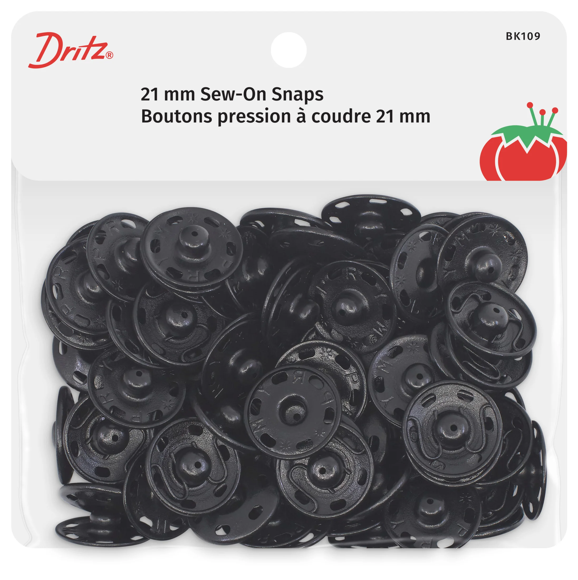 Sew-On Snaps, 48 Sets, Size 10, Black