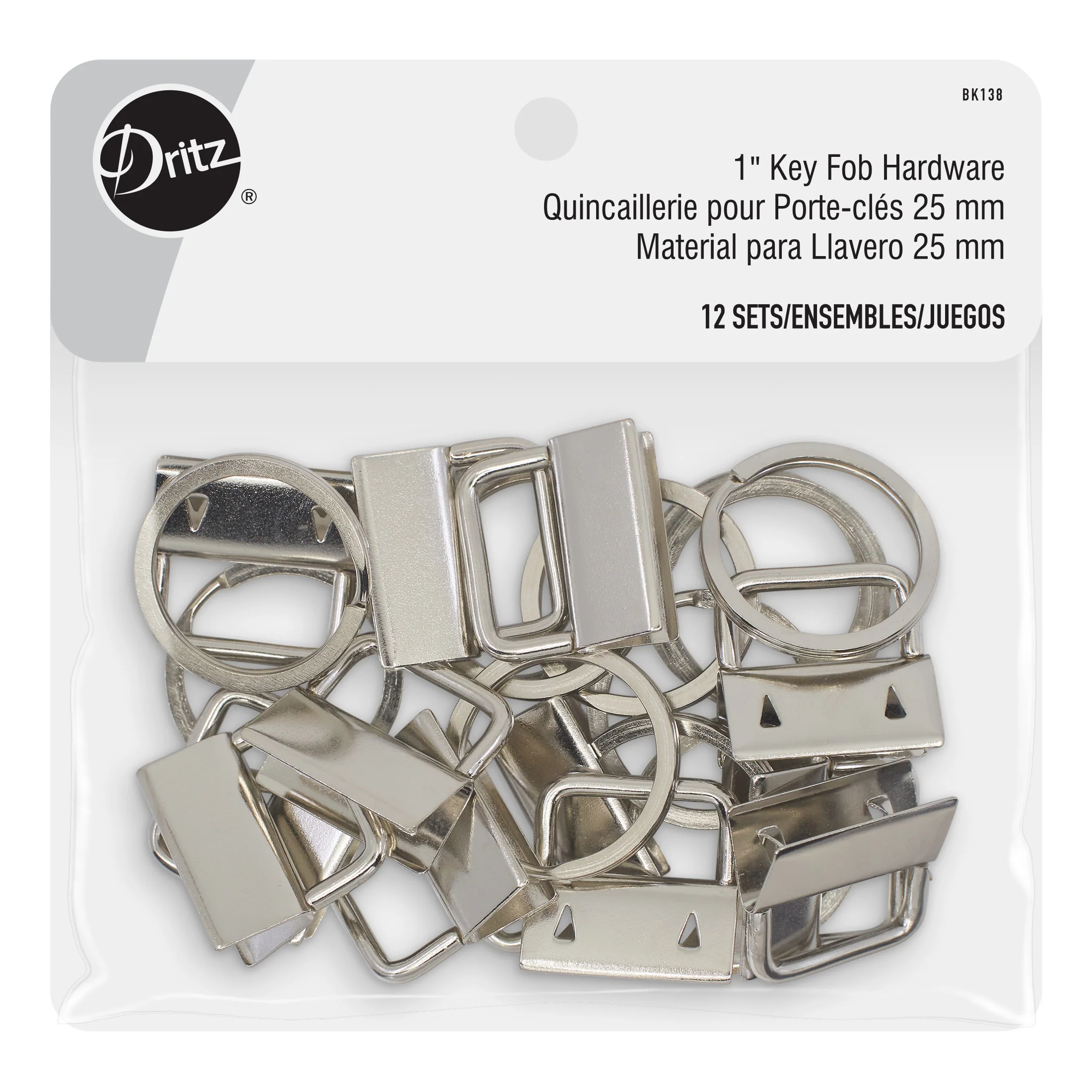 1" Key Fob Hardware, Nickel, 12 Sets