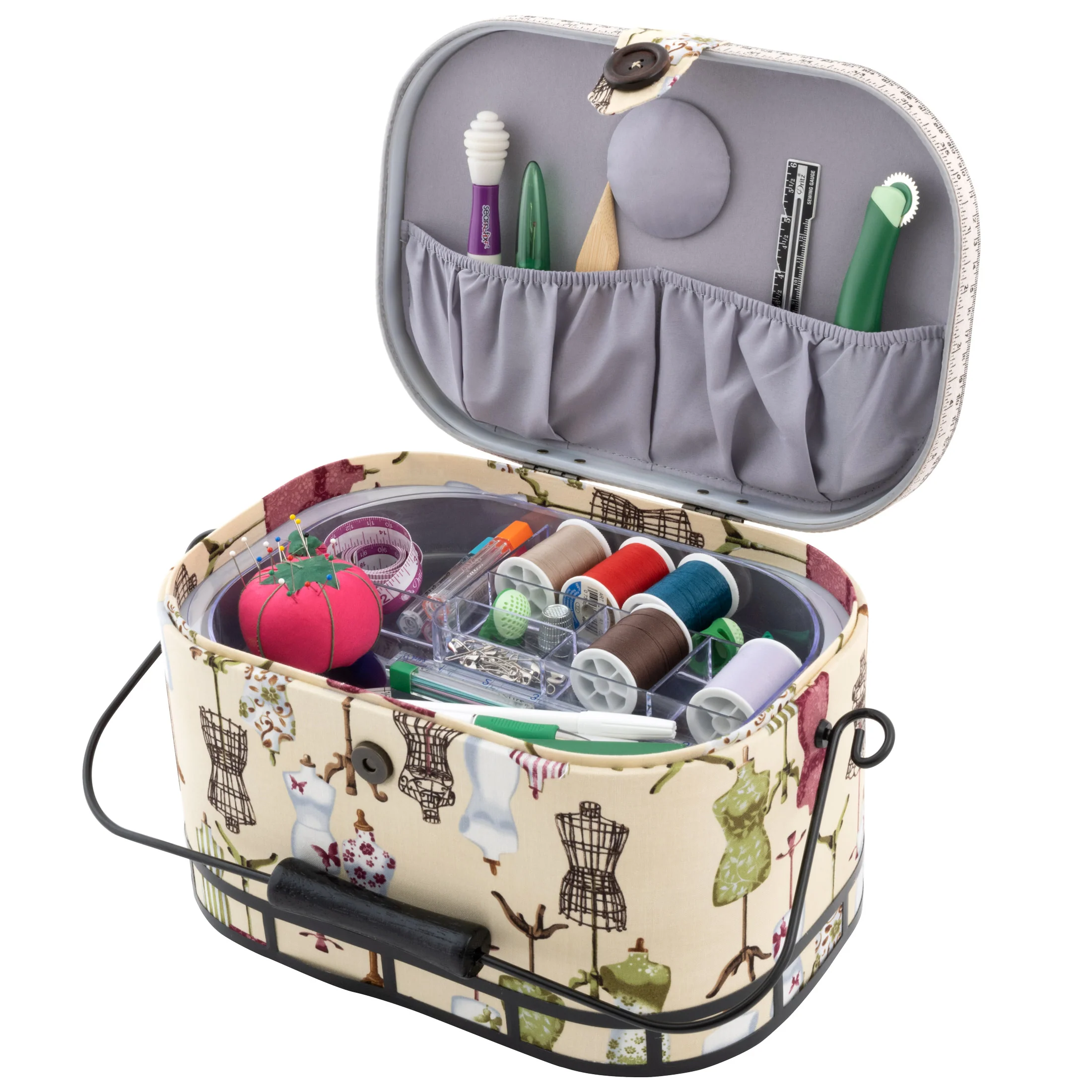 Oval Sewing Basket with Metal Handle, Large - Image 3