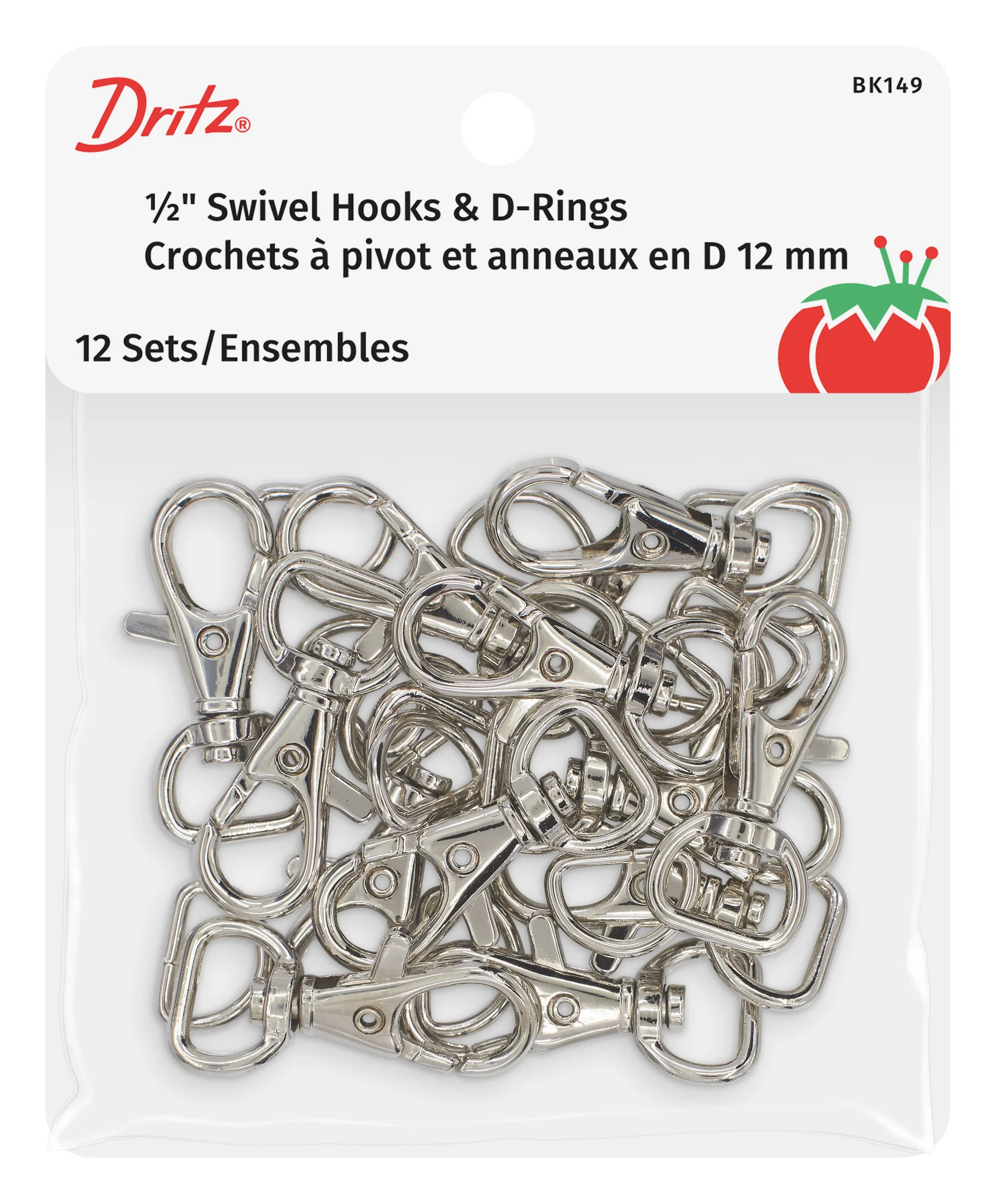 1/2" Swivel Hooks & D-Rings, 12 Sets
