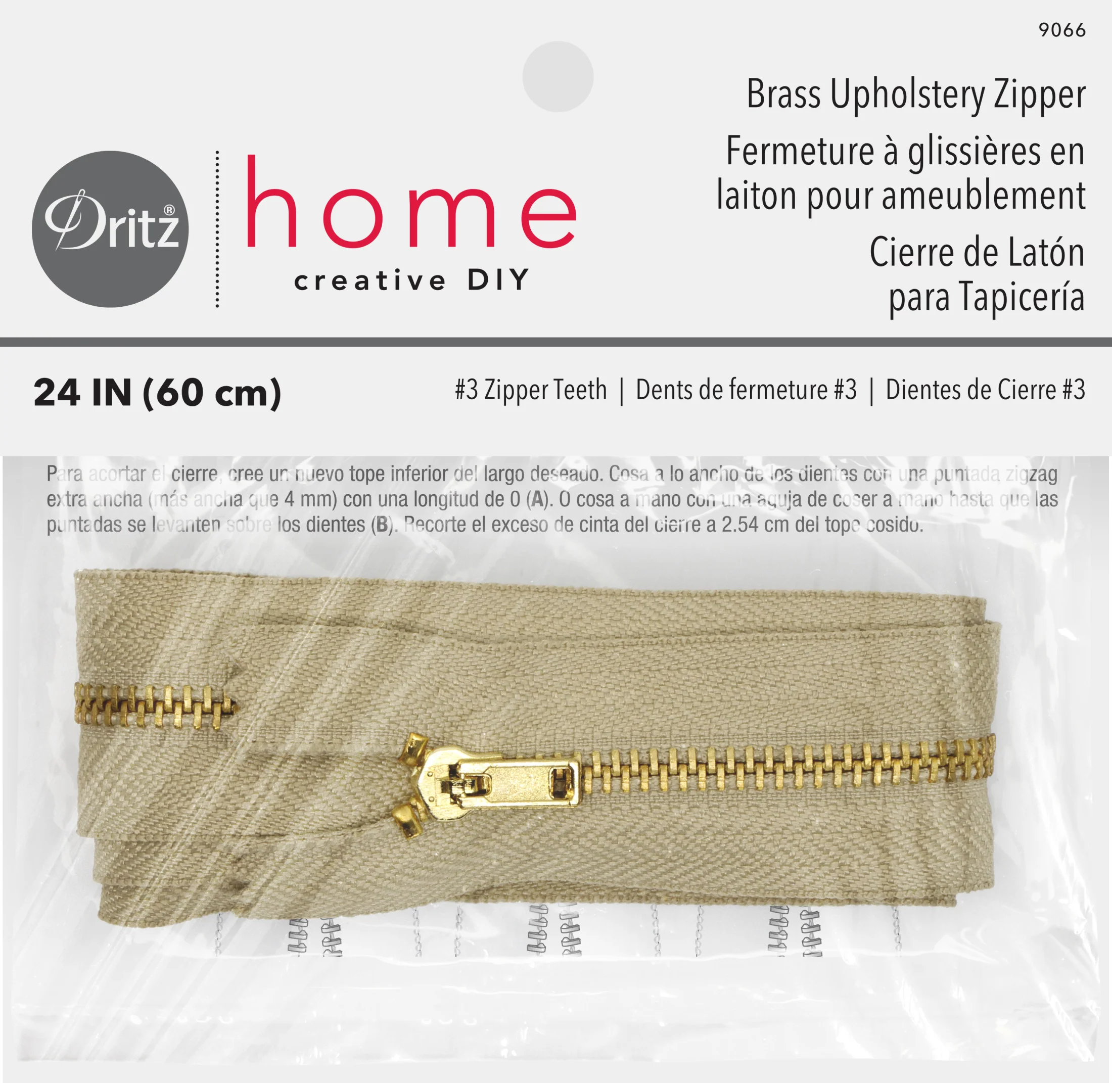 Brass Upholstery Zipper, Beige