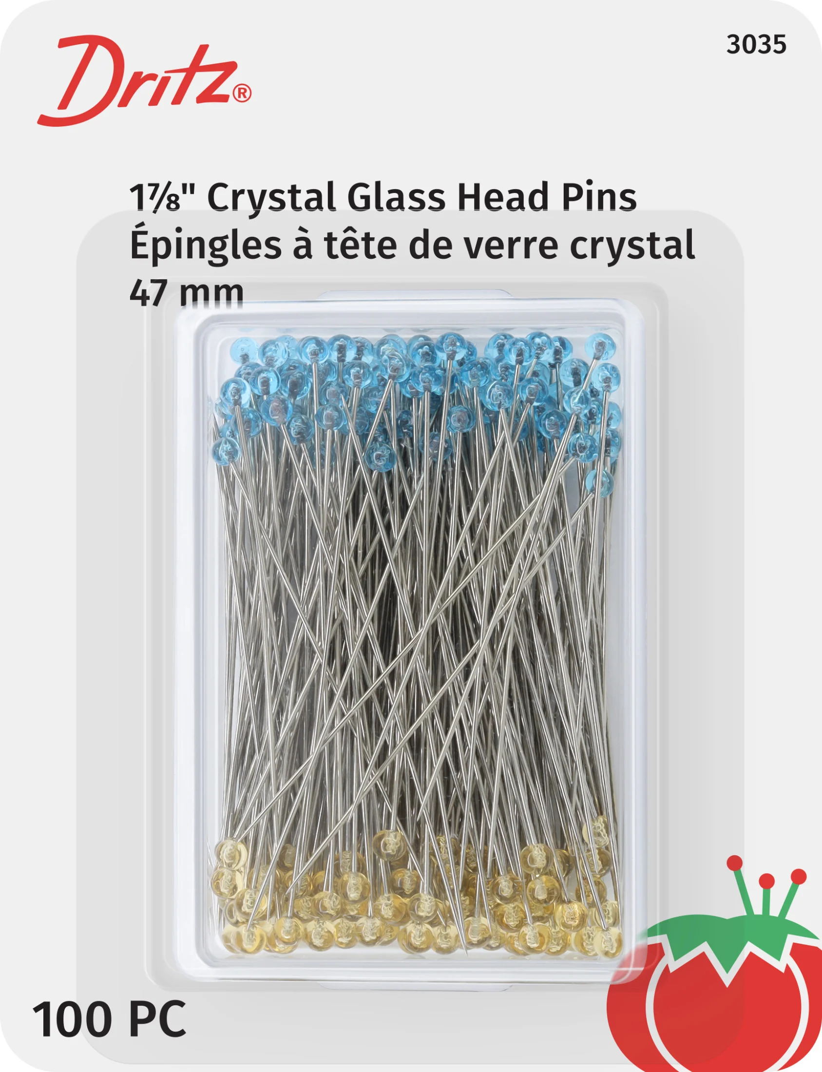 Crystal Glass Head Pins, Blue & Yellow, 100 pc - Image 5