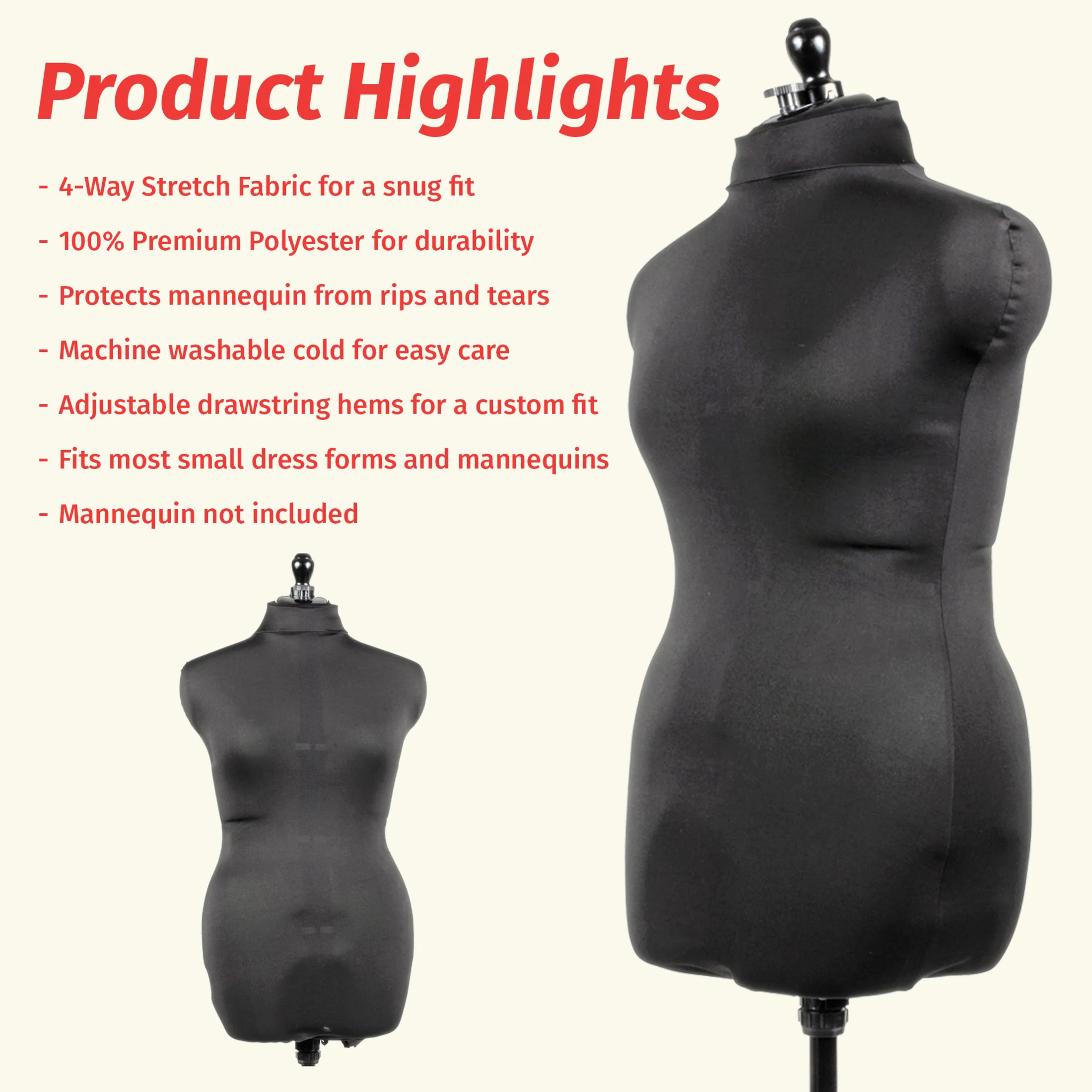 Dress Form Fabric Cover, 100% Polyester 4-Way Stretch - Image 4