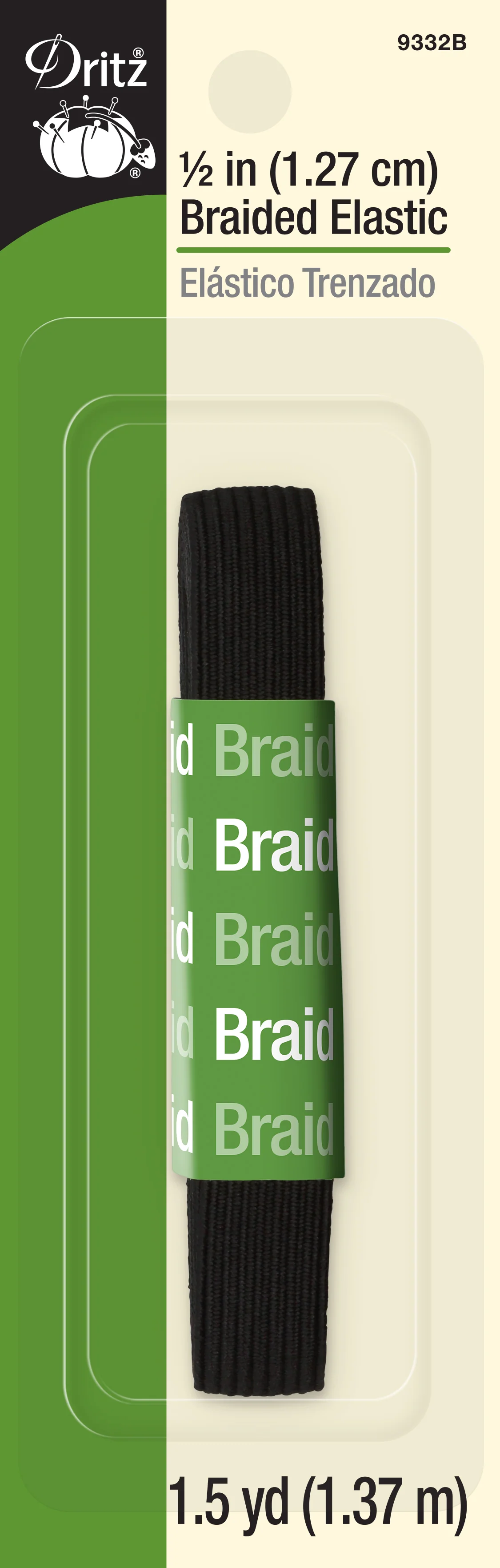 1/2" Braided Elastic, Black