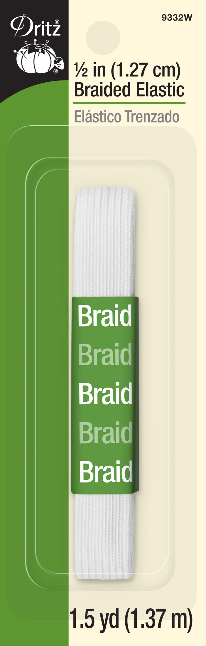 1/2" Braided Elastic, White