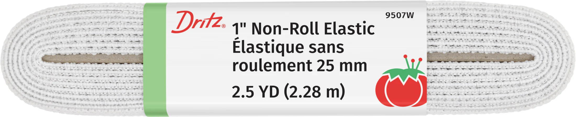 1" Non-Roll Elastic, White