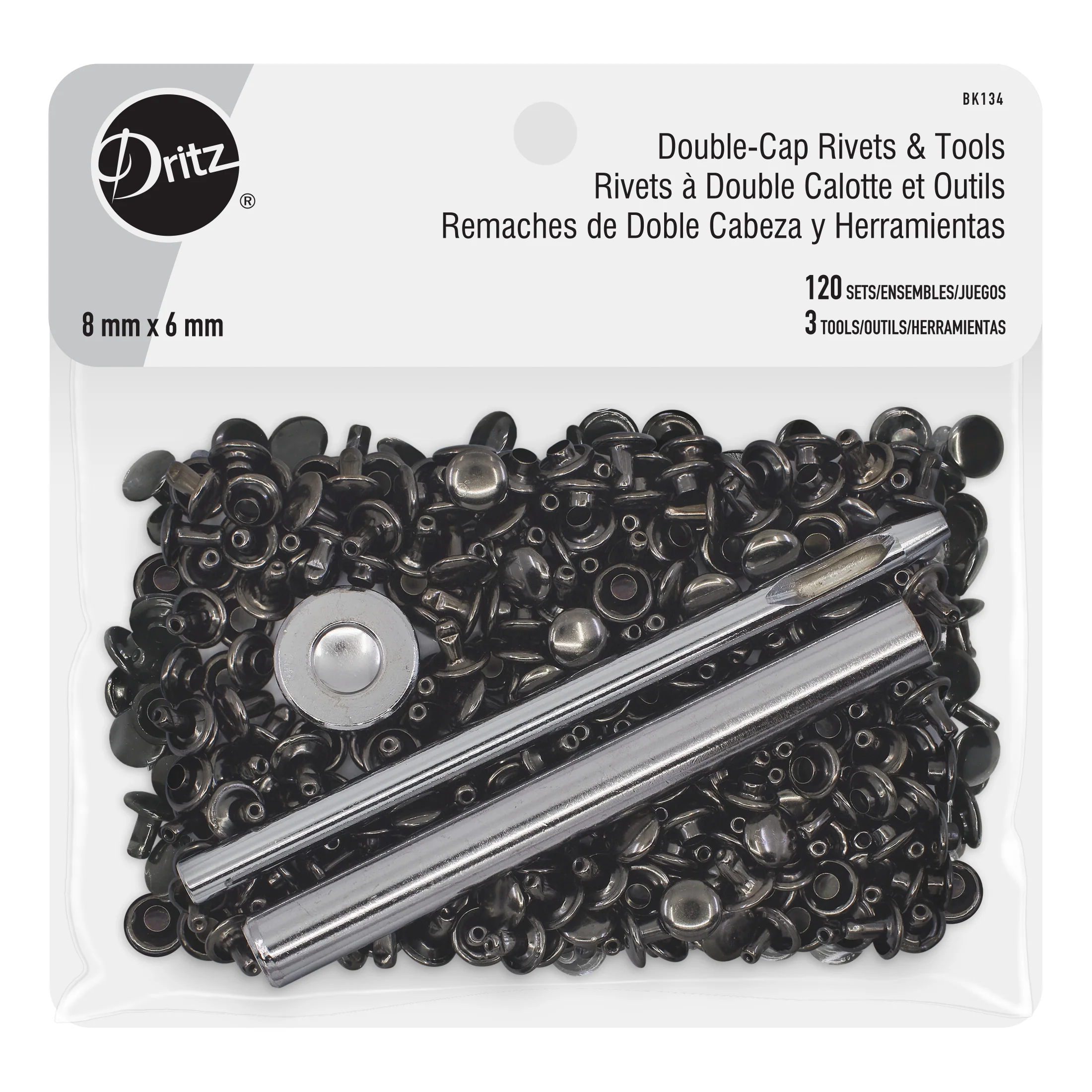 Double-Cap Rivets & Tools, 120 Sets