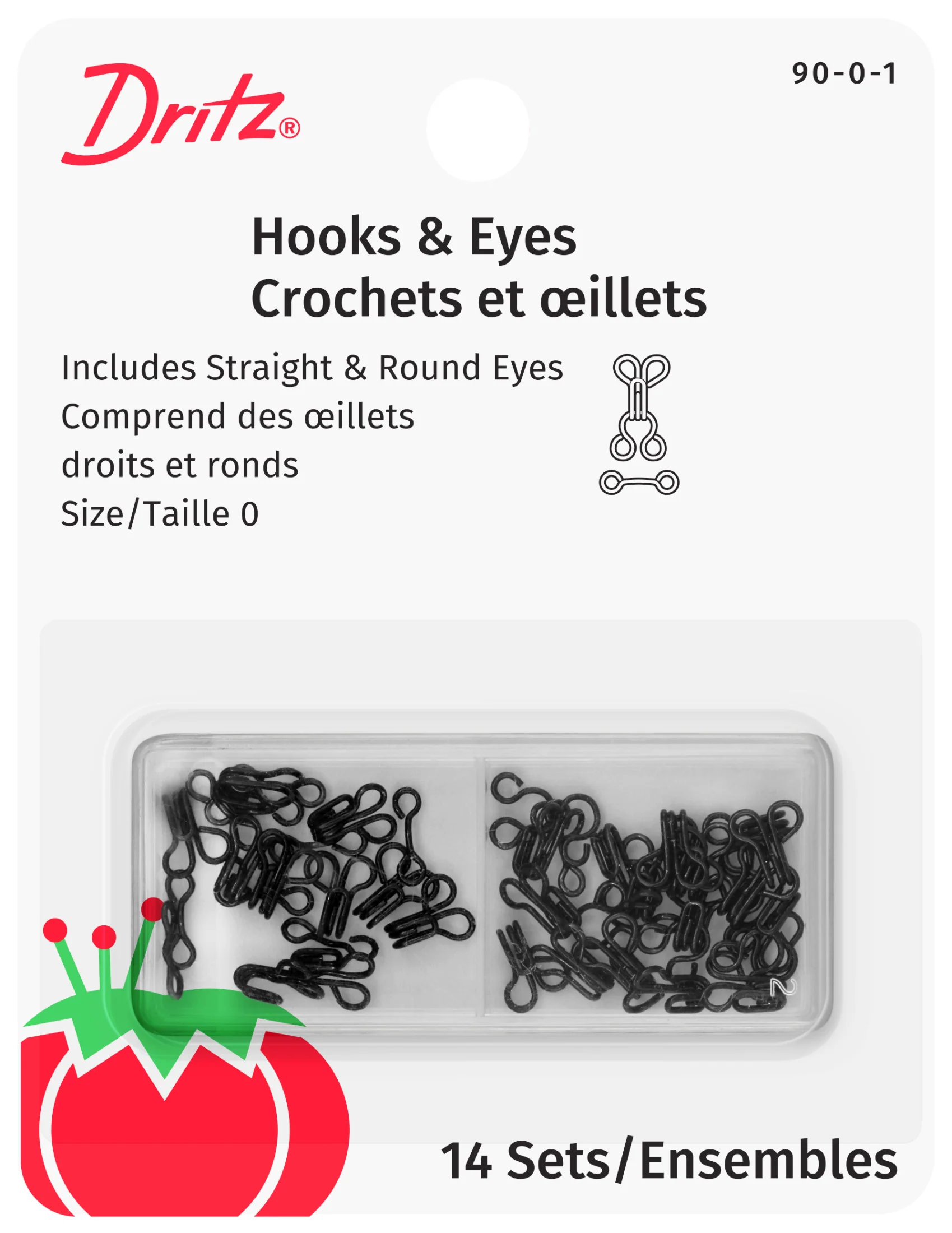 Hooks & Eyes, 14 pc, Black