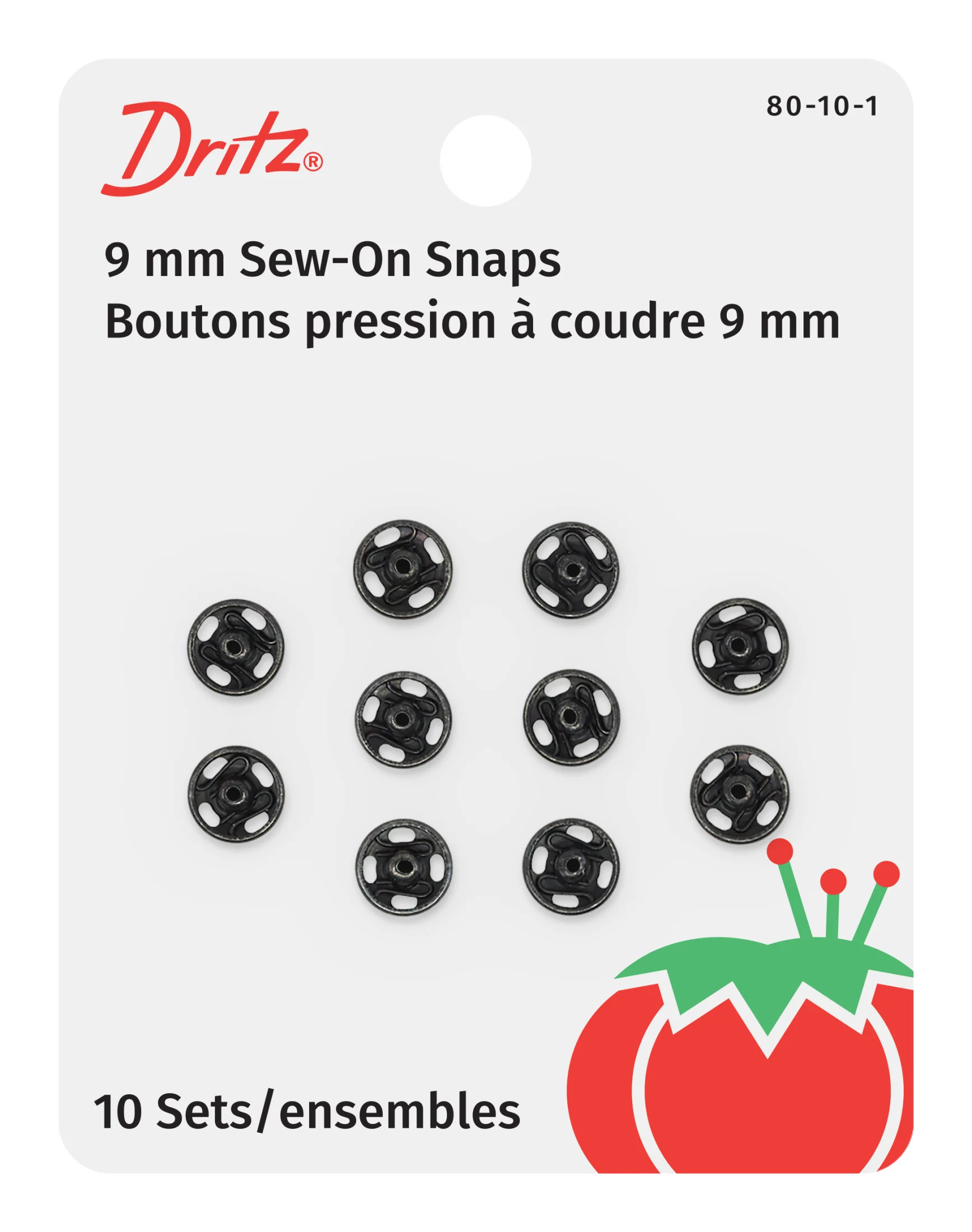Sew-On Snaps, 10 Sets, Size 1/0