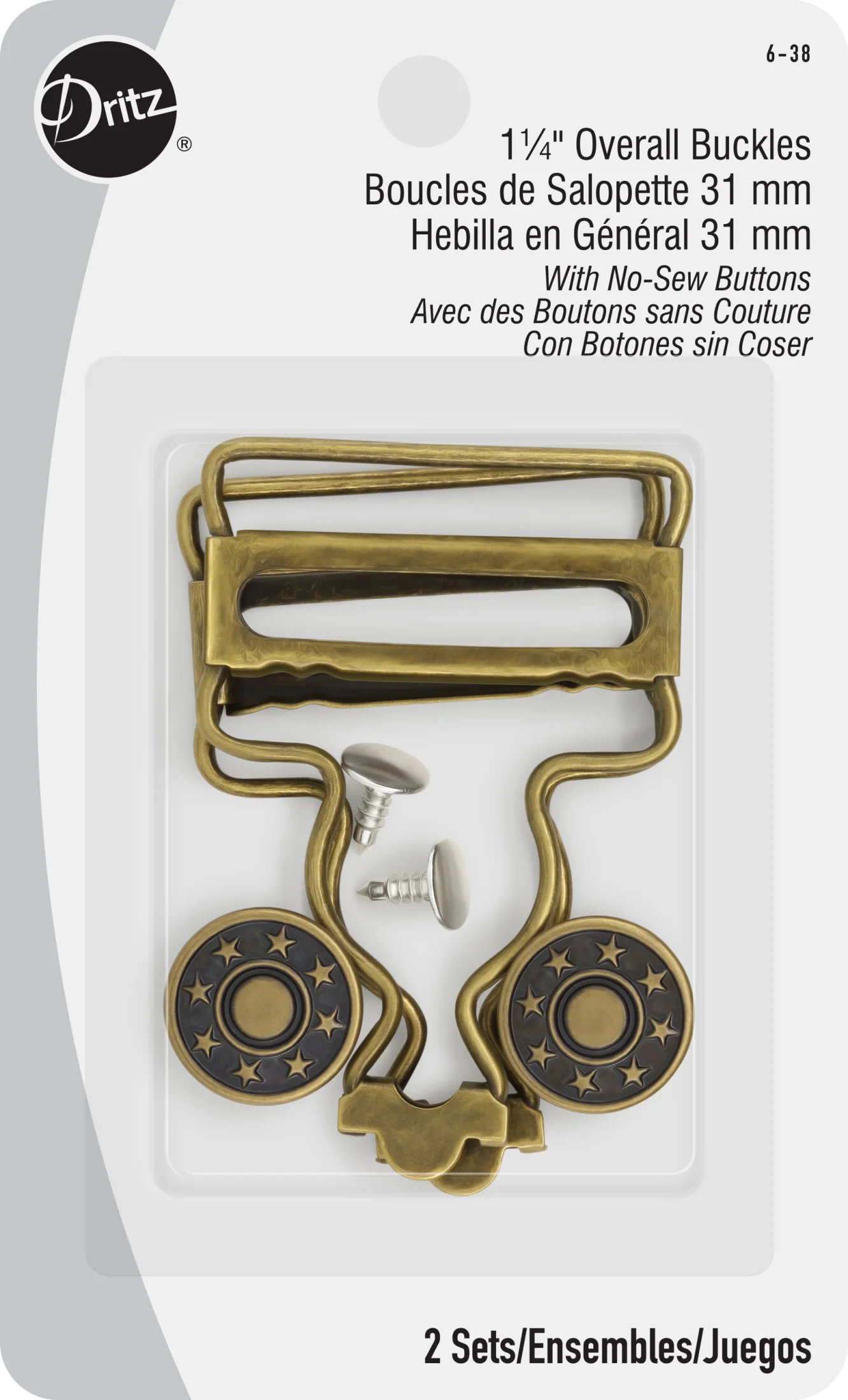 1-1/4" Overall Buckles with No-Sew Buttons