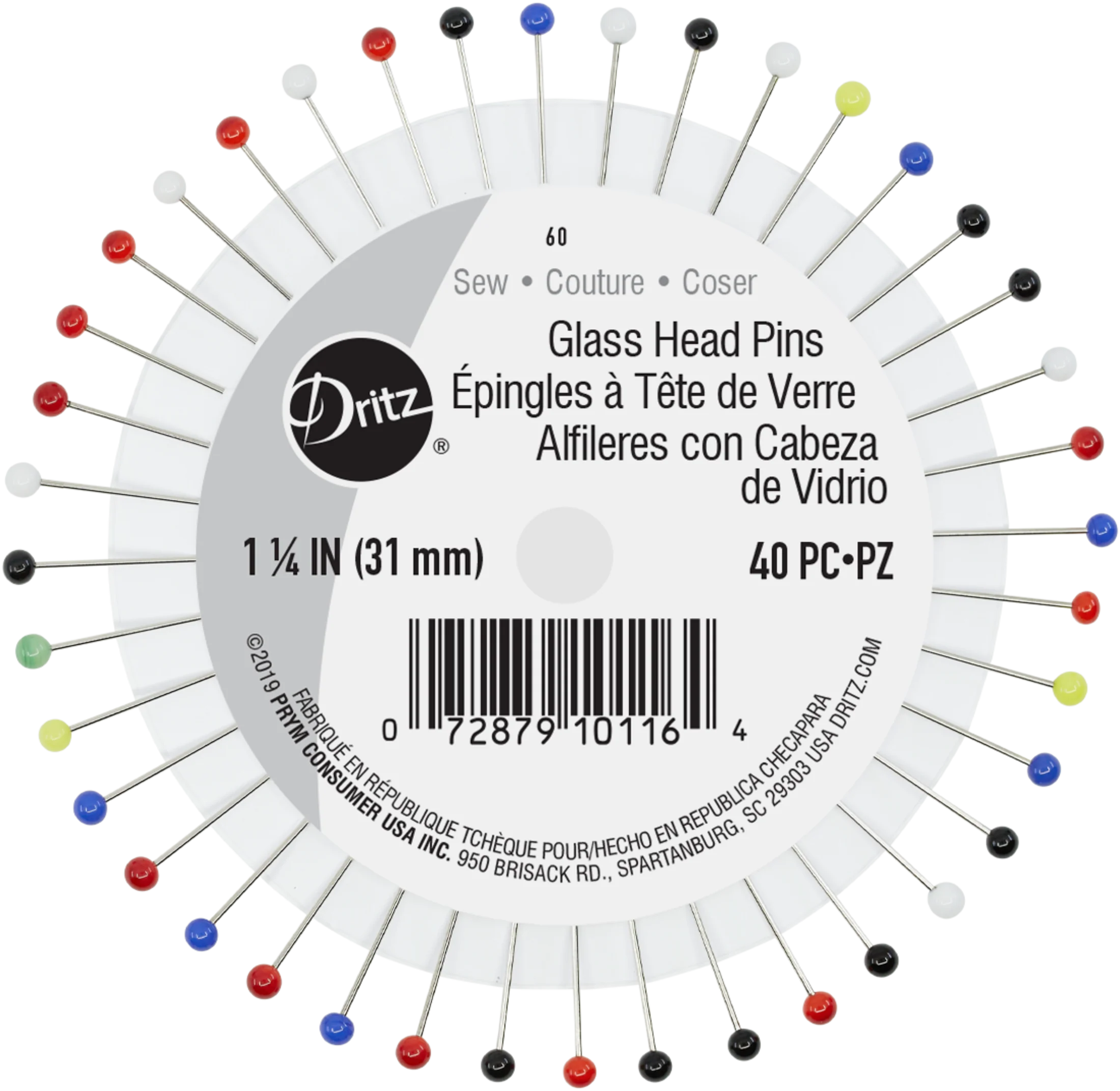 1-1/4" Glass Head Pins, Assorted