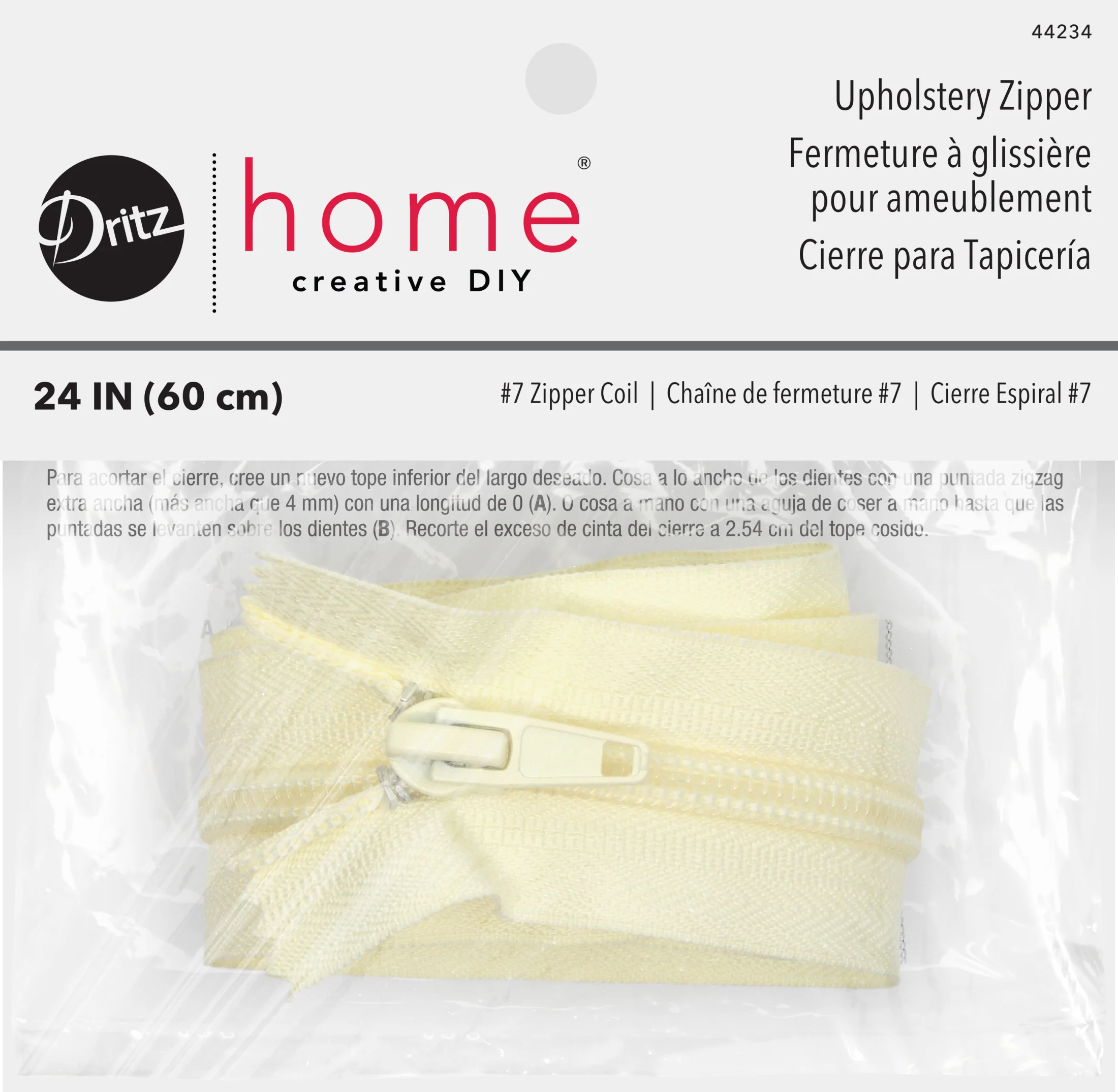 Upholstery Zipper, Cream
