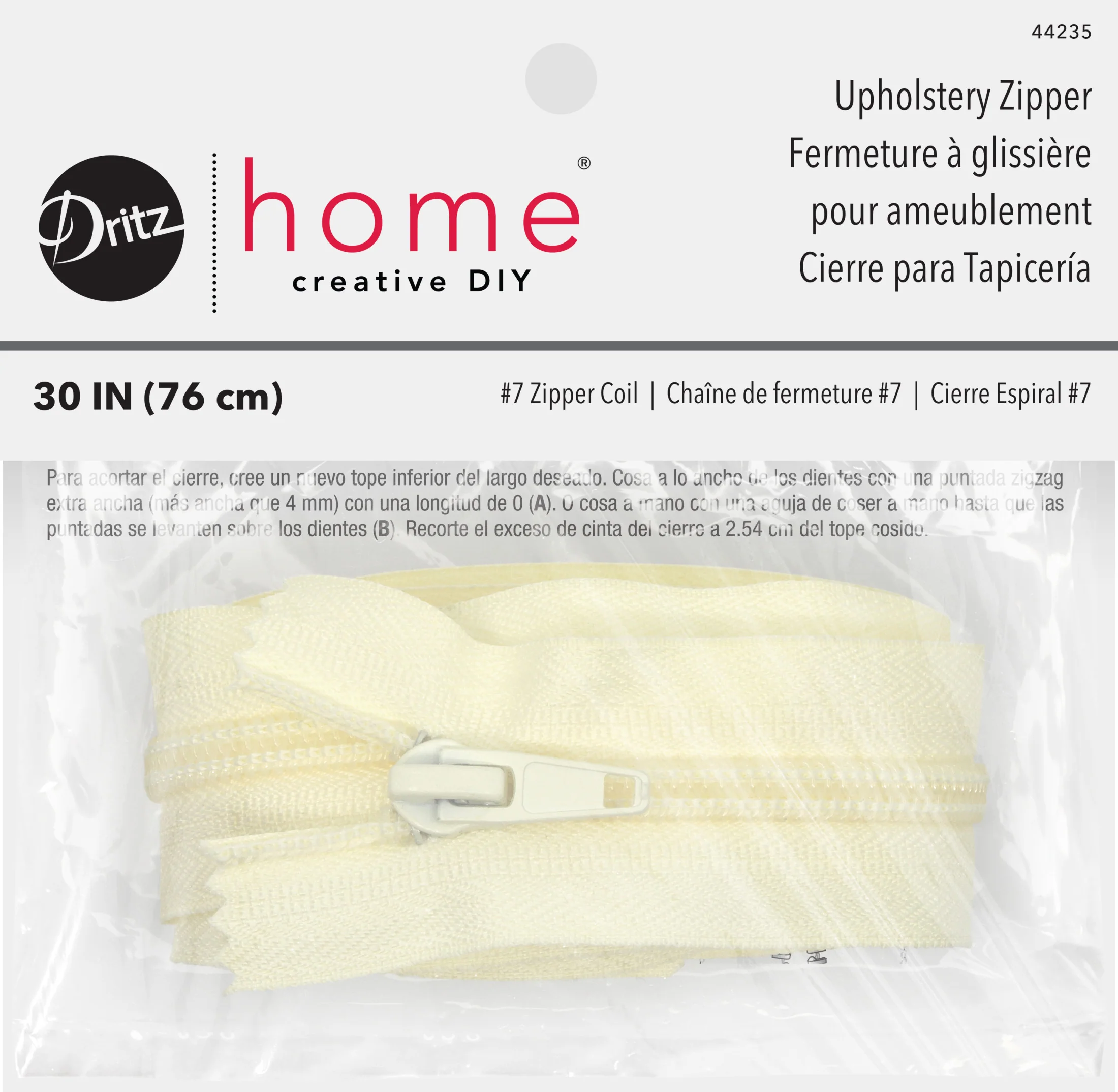 Upholstery Zipper, Cream - Image 5