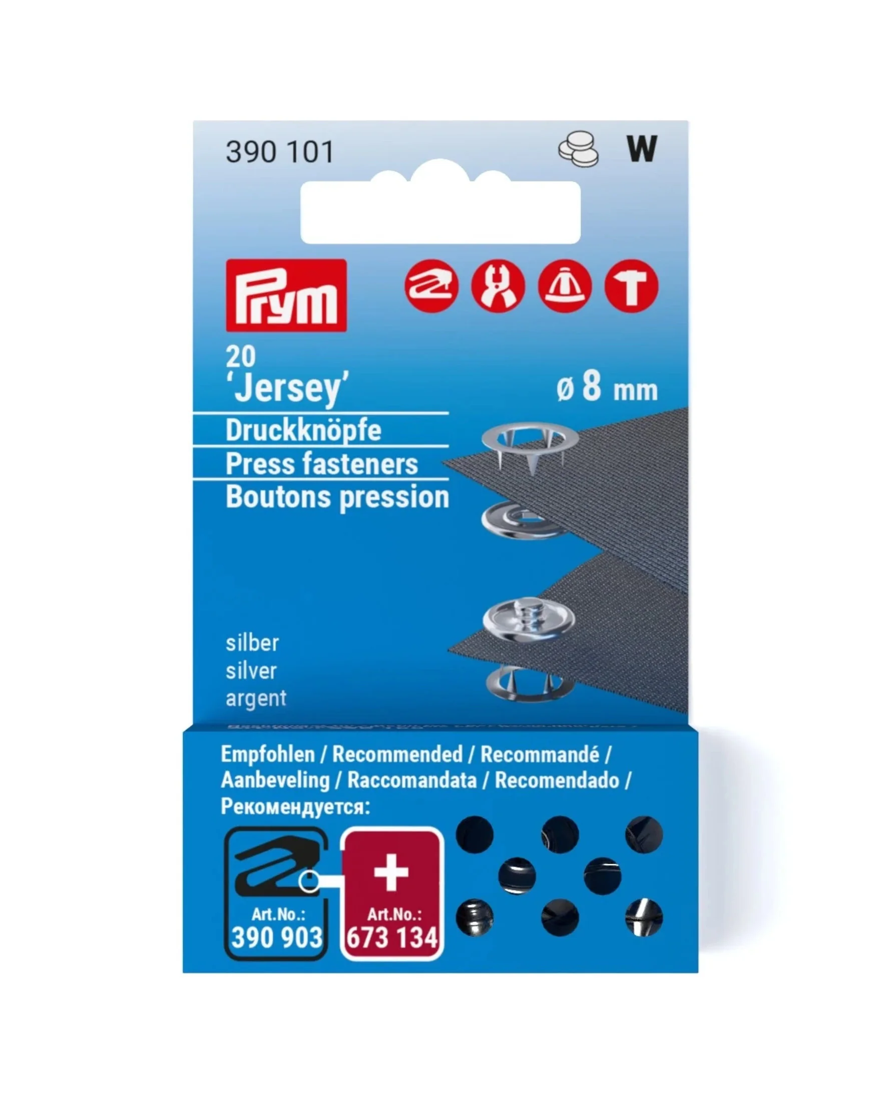 Non-Sew Snap Fasteners "Jersey" 8 mm, Silver, 20 pc Refill