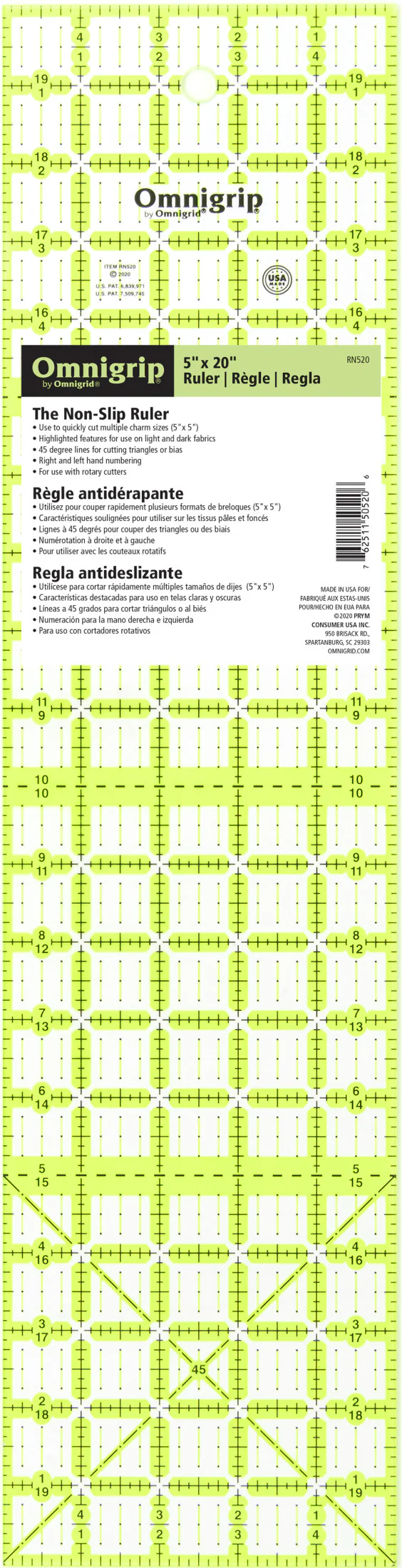 Omnigrip Non-Slip Rectangle Ruler, Neon - Image 16